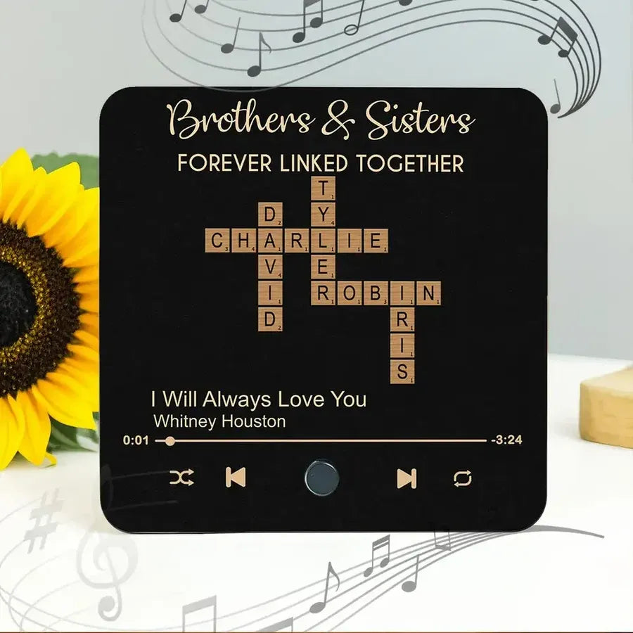 Brothers and Sisters Forever Linked Personalized Music Magnet